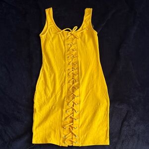 Heart & Hips Bright Yellow Lace-Up Tank Mini Dress